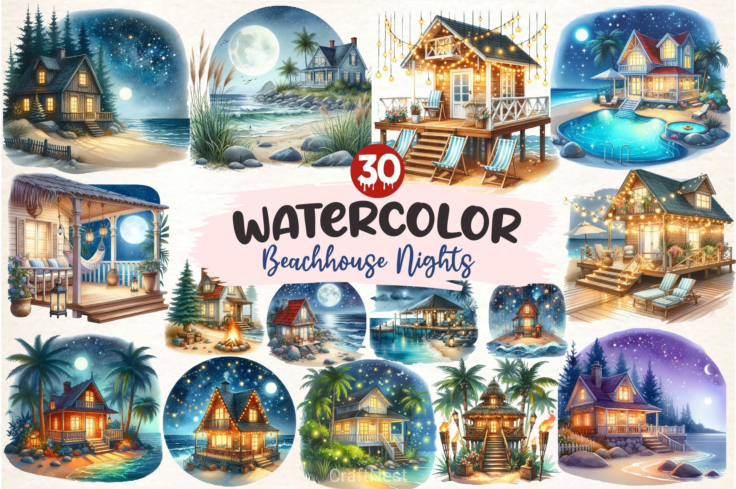 Beachhouse Nights Clipart Bundle