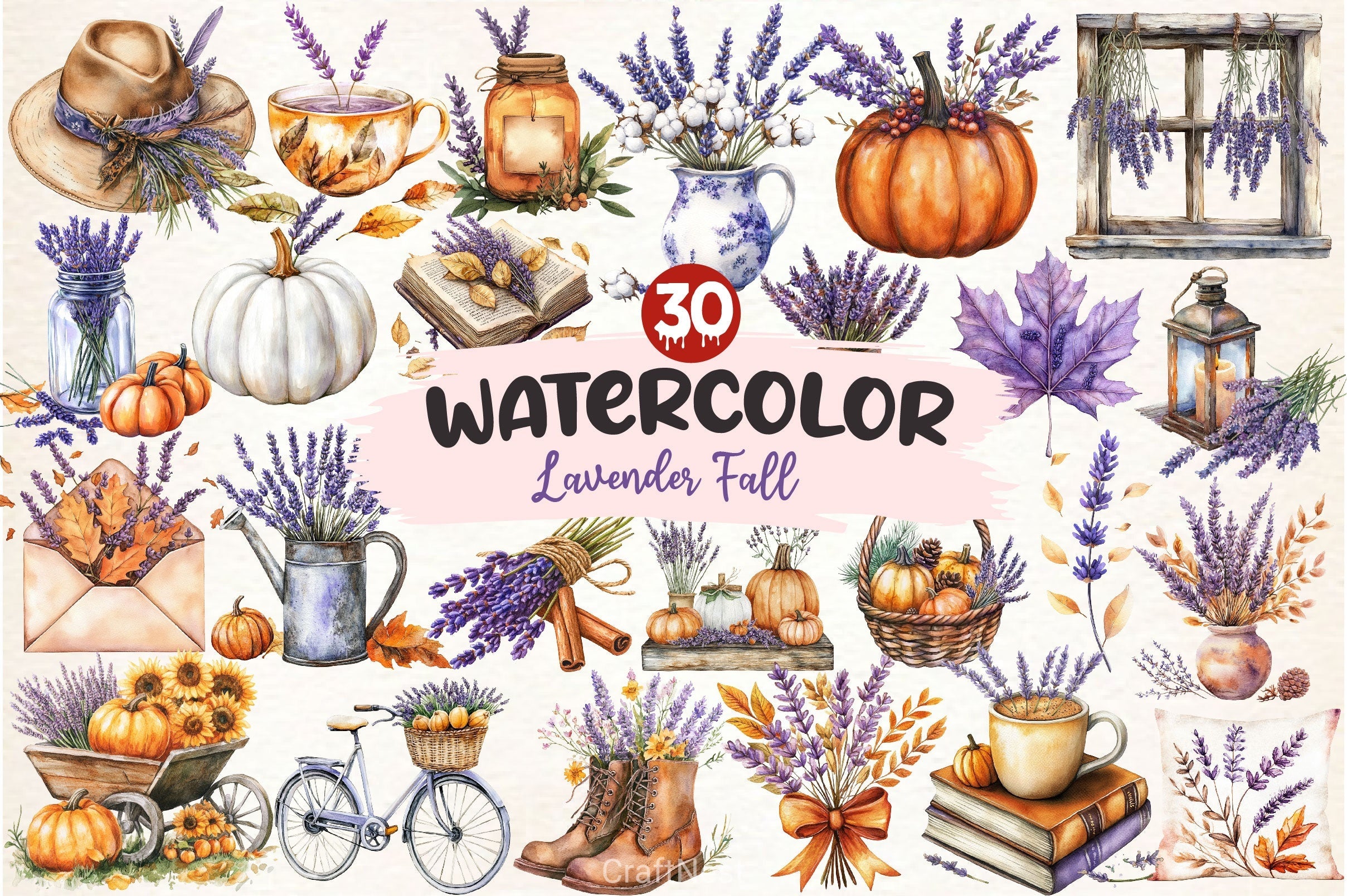 Lavender Fall Clipart Bundle 2