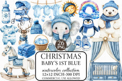 Baby's 1st Blue Christmas Clipart Bundle - CraftNest - Digital Crafting and Art