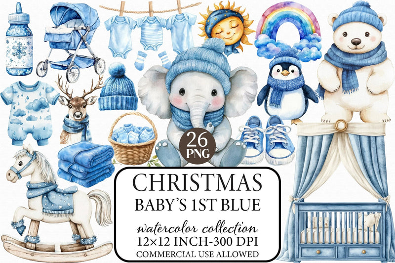 Baby's 1st Blue Christmas Clipart Bundle - CraftNest - Digital Crafting and Art