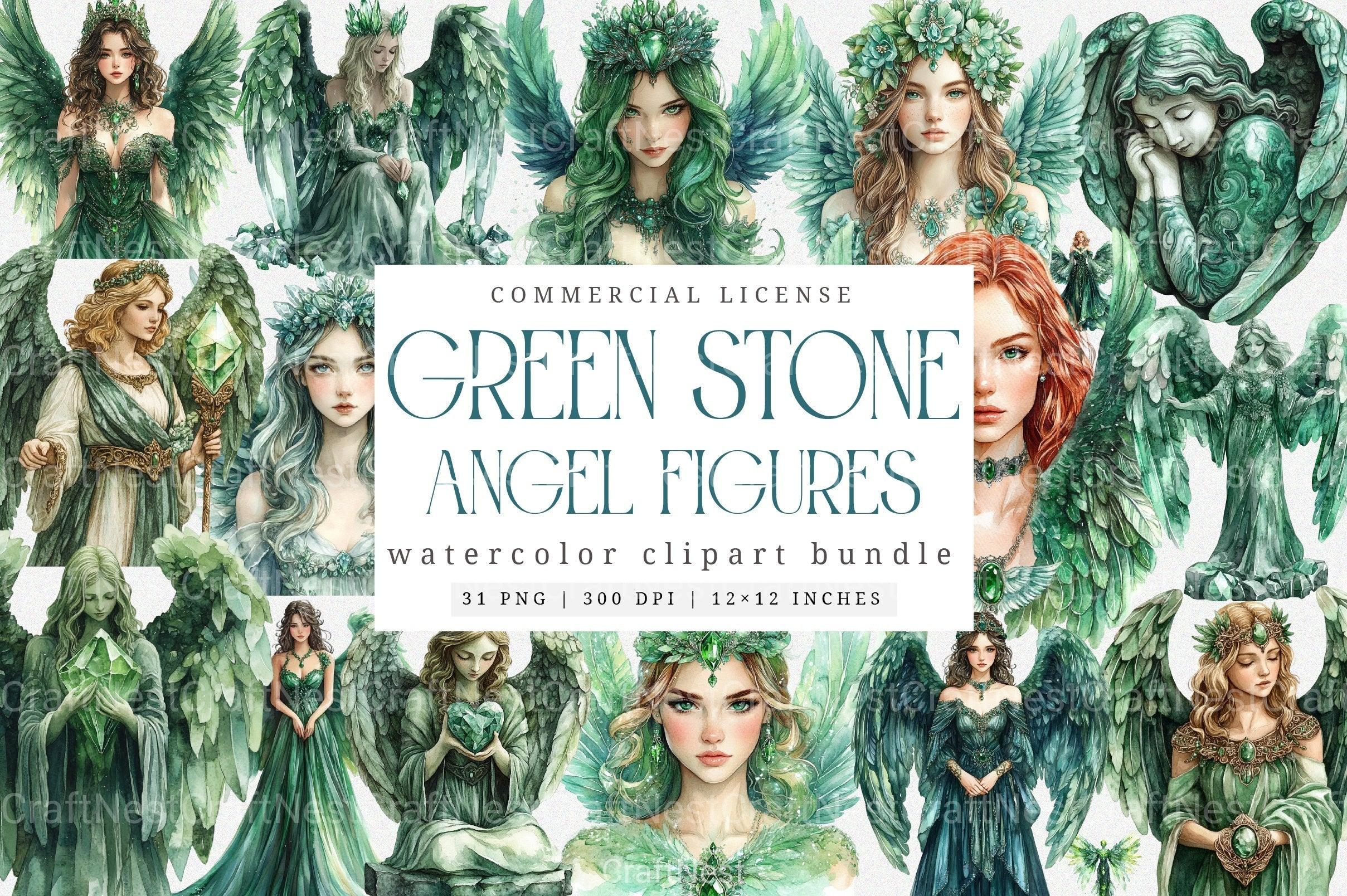 Green Stone Angel Figures Clipart Bundle - CraftNest - Digital Crafting and Art