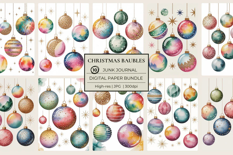 Christmas Baubles Junk Journal Papers - CraftNest - Digital Crafting and Art
