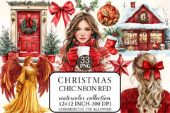 Neon Red Christmas Clipart Bundle - CraftNest - Digital Crafting and Art