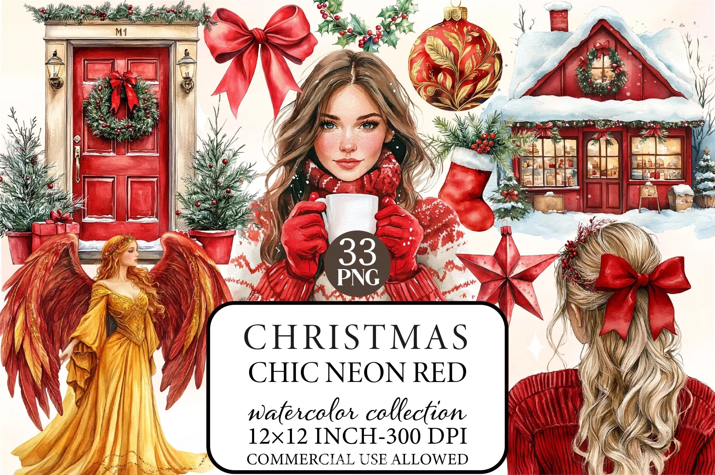 Neon Red Christmas Clipart Bundle - CraftNest - Digital Crafting and Art