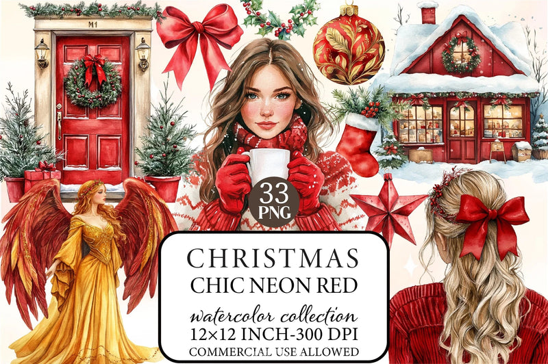 Neon Red Christmas Clipart Bundle - CraftNest - Digital Crafting and Art