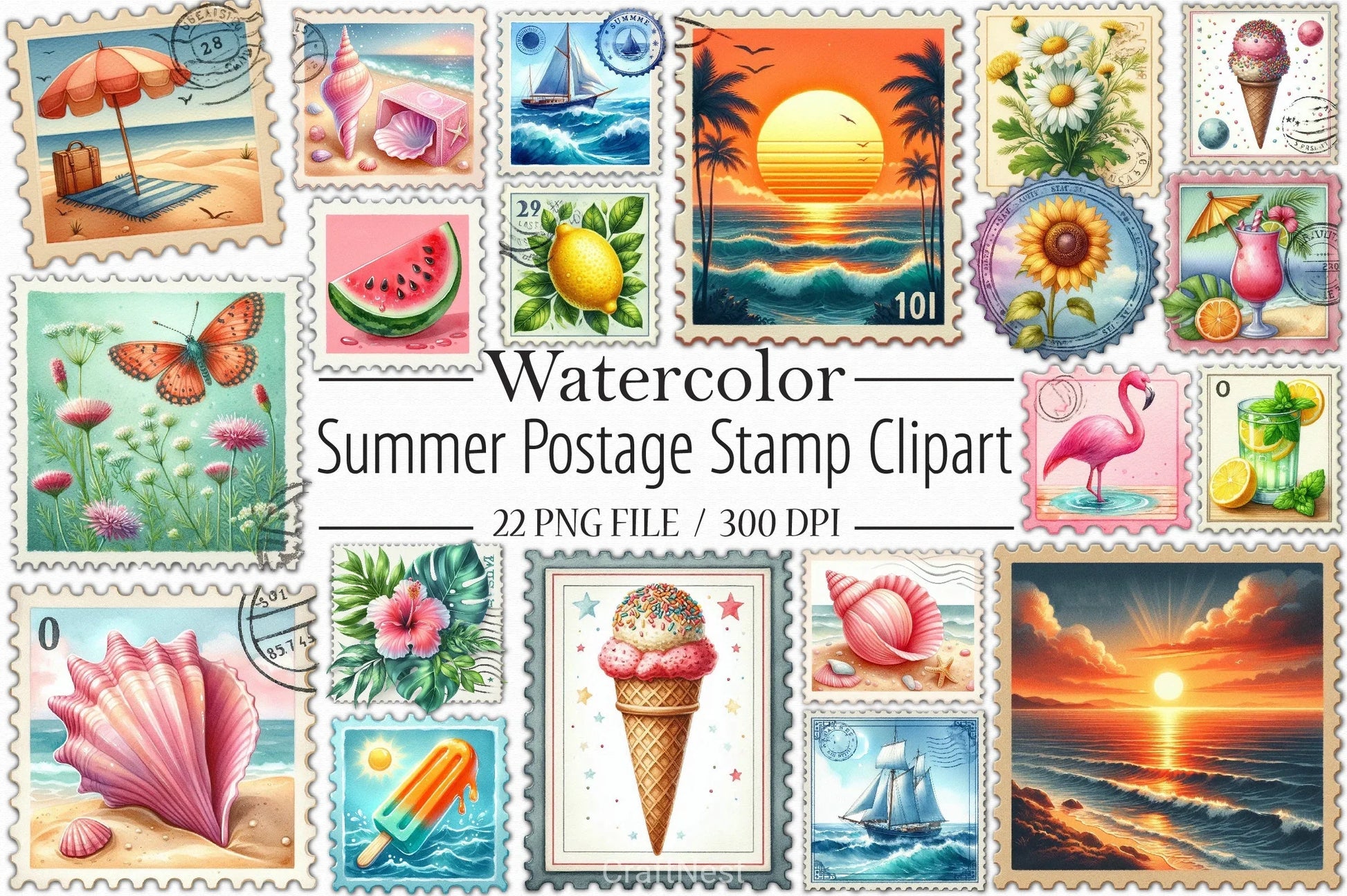 Summer Stamp Clipart Bundle - CraftNest - Digital Crafting and Art