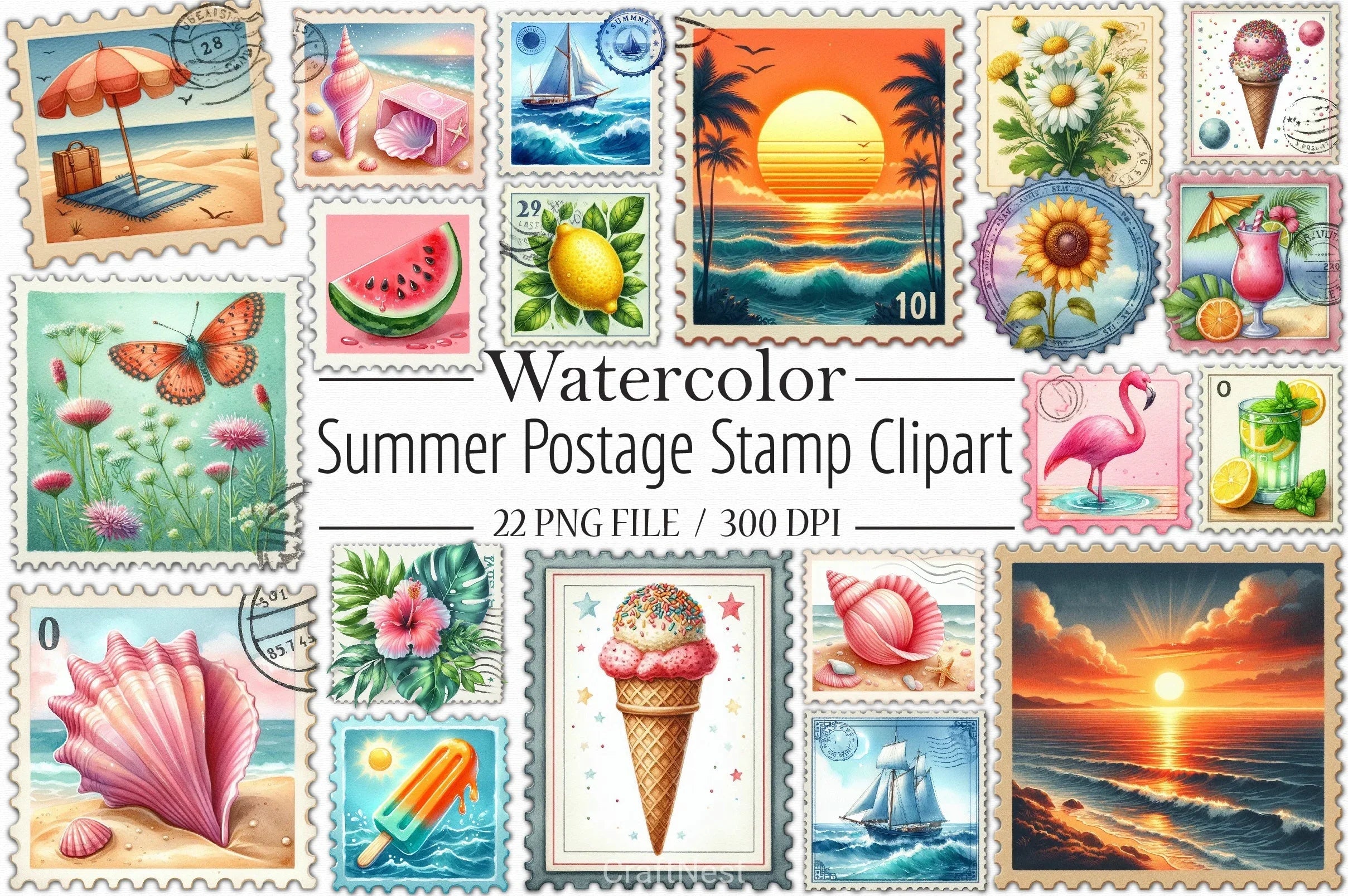 Summer Stamp Clipart Bundle - CraftNest - Digital Crafting and Art