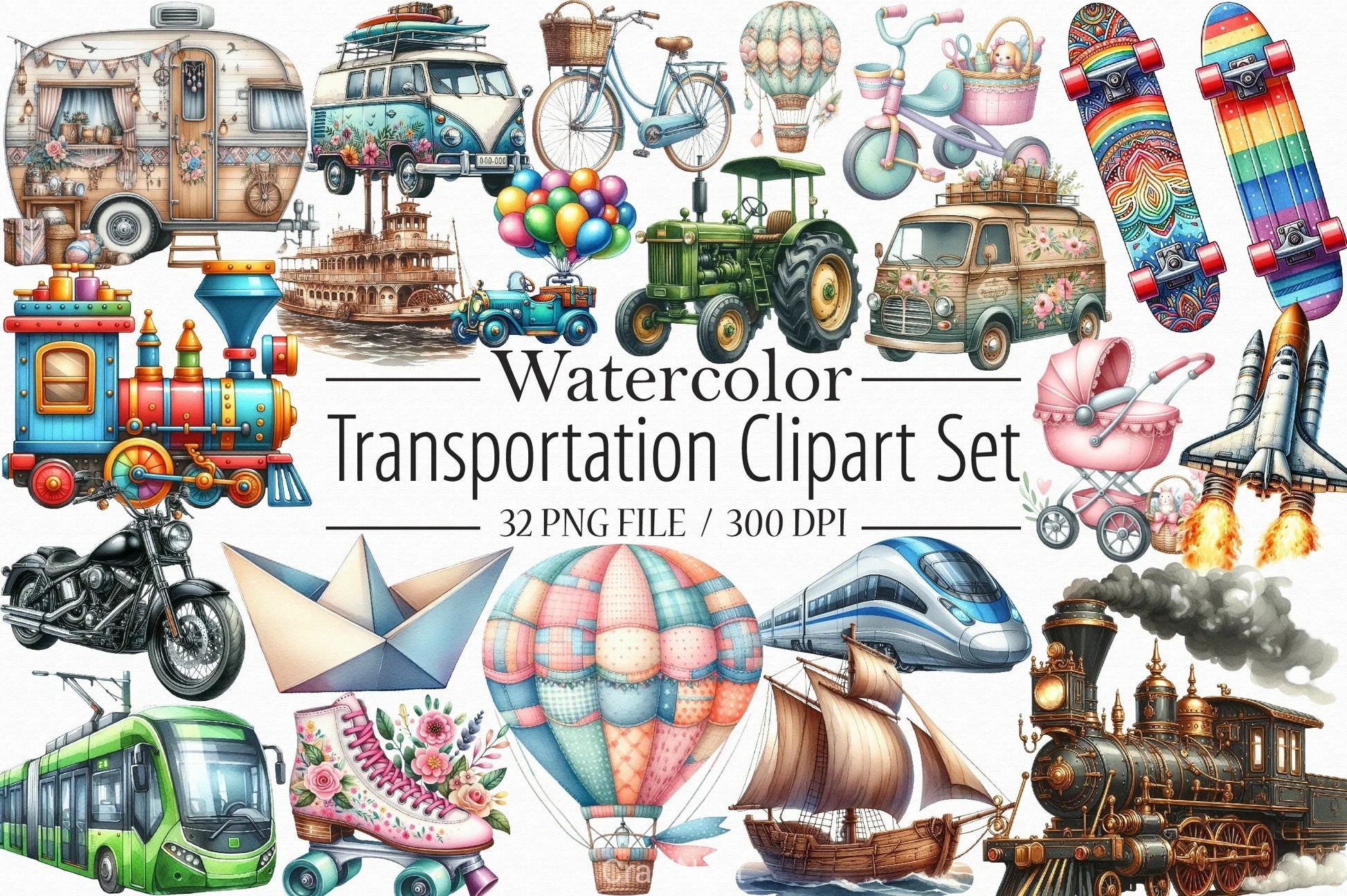 Transportation Clipart Bundle - CraftNest - Digital Crafting and Art