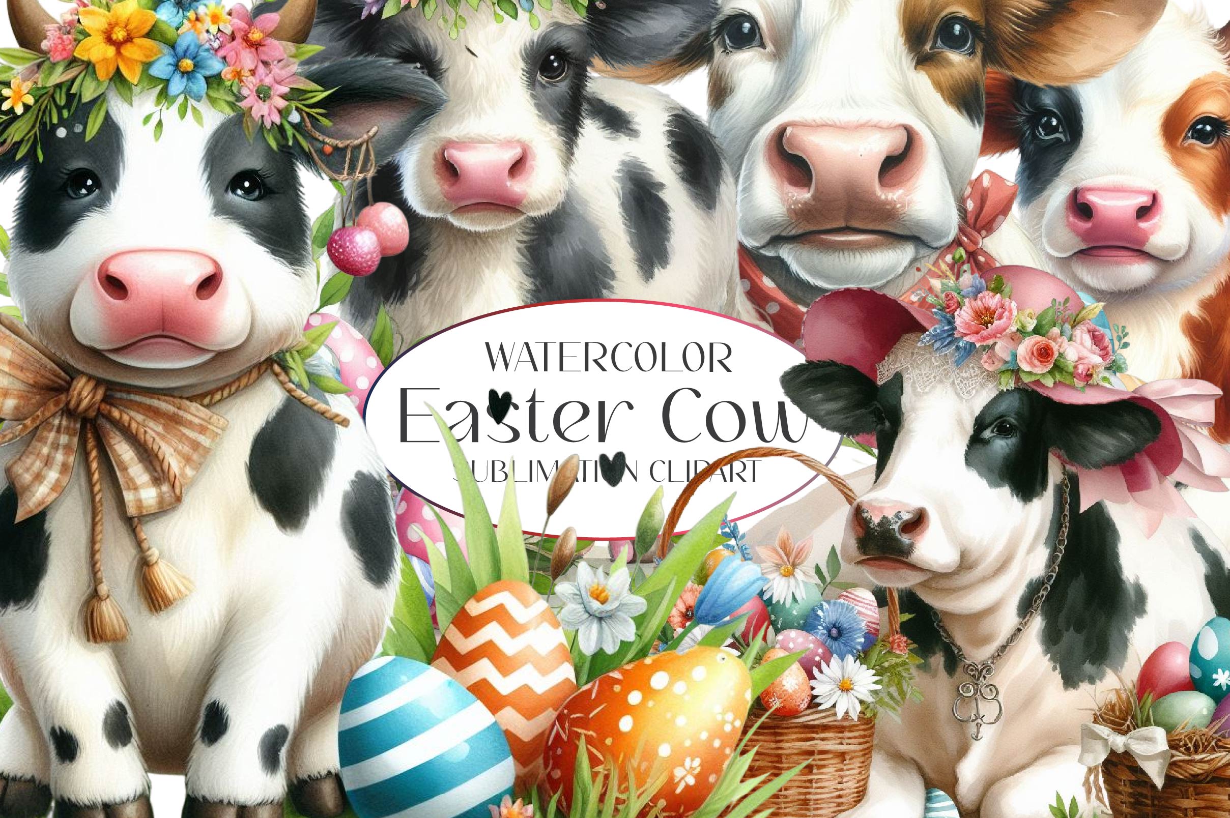 Easter Cow Clipart Bundle 1