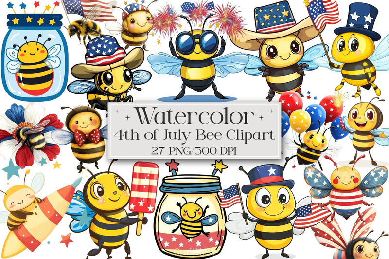 4th of July Bee Clipart Bundle - CraftNest - Digital Crafting and Art