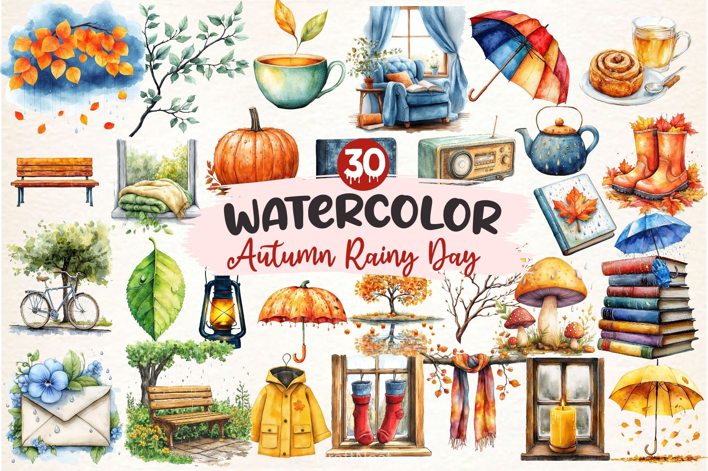Autumn Rainy Day Clipart Bundle 2