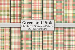 Green Pink Checkered Pattern Digital Paper 2 - CraftNest - Digital Crafting and Art
