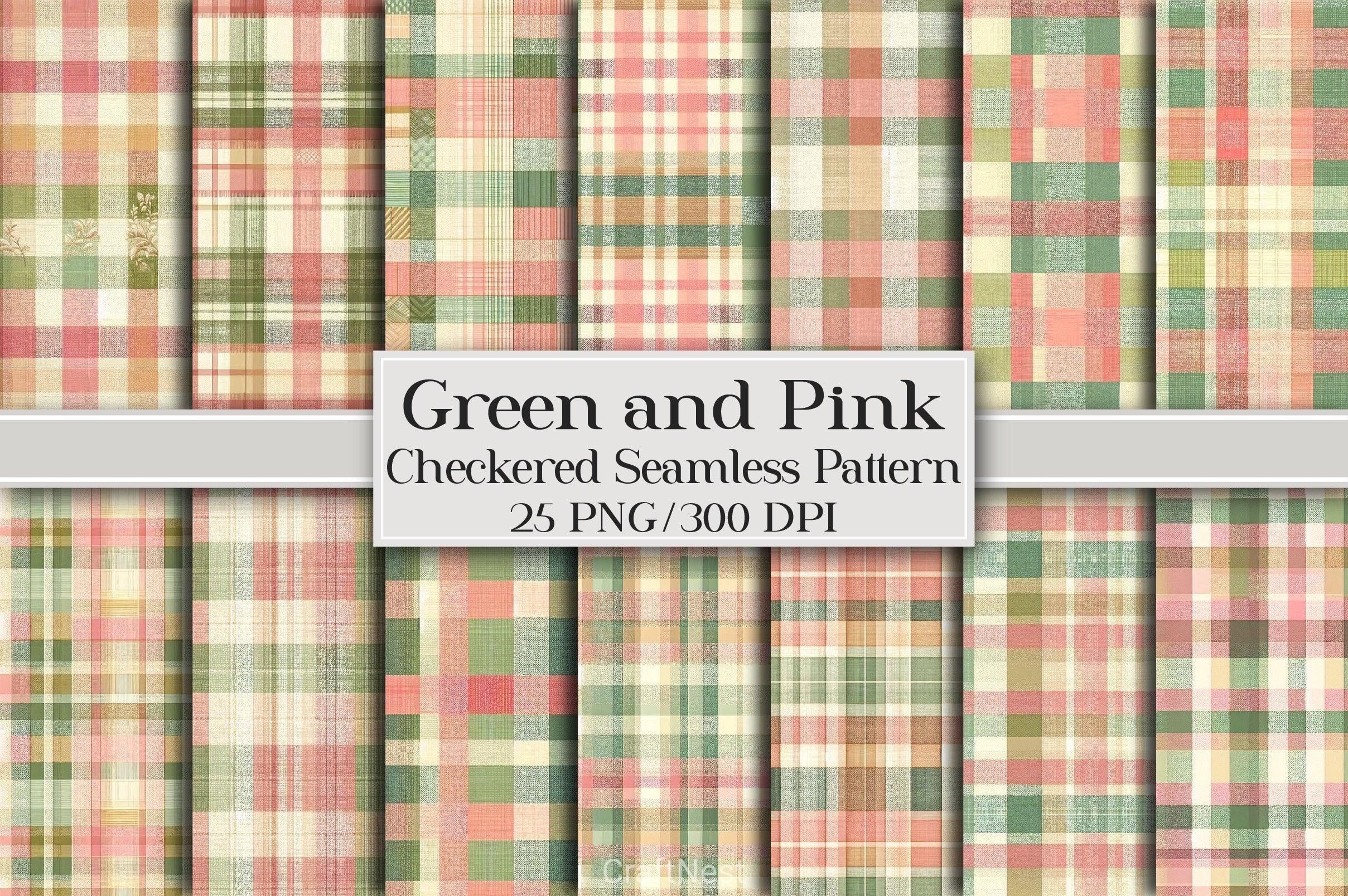 Green Pink Checkered Pattern Digital Paper 2 - CraftNest - Digital Crafting and Art