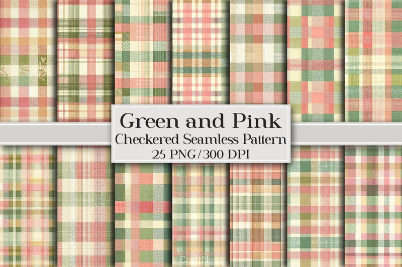 Green Pink Checkered Pattern Digital Paper 2 - CraftNest - Digital Crafting and Art