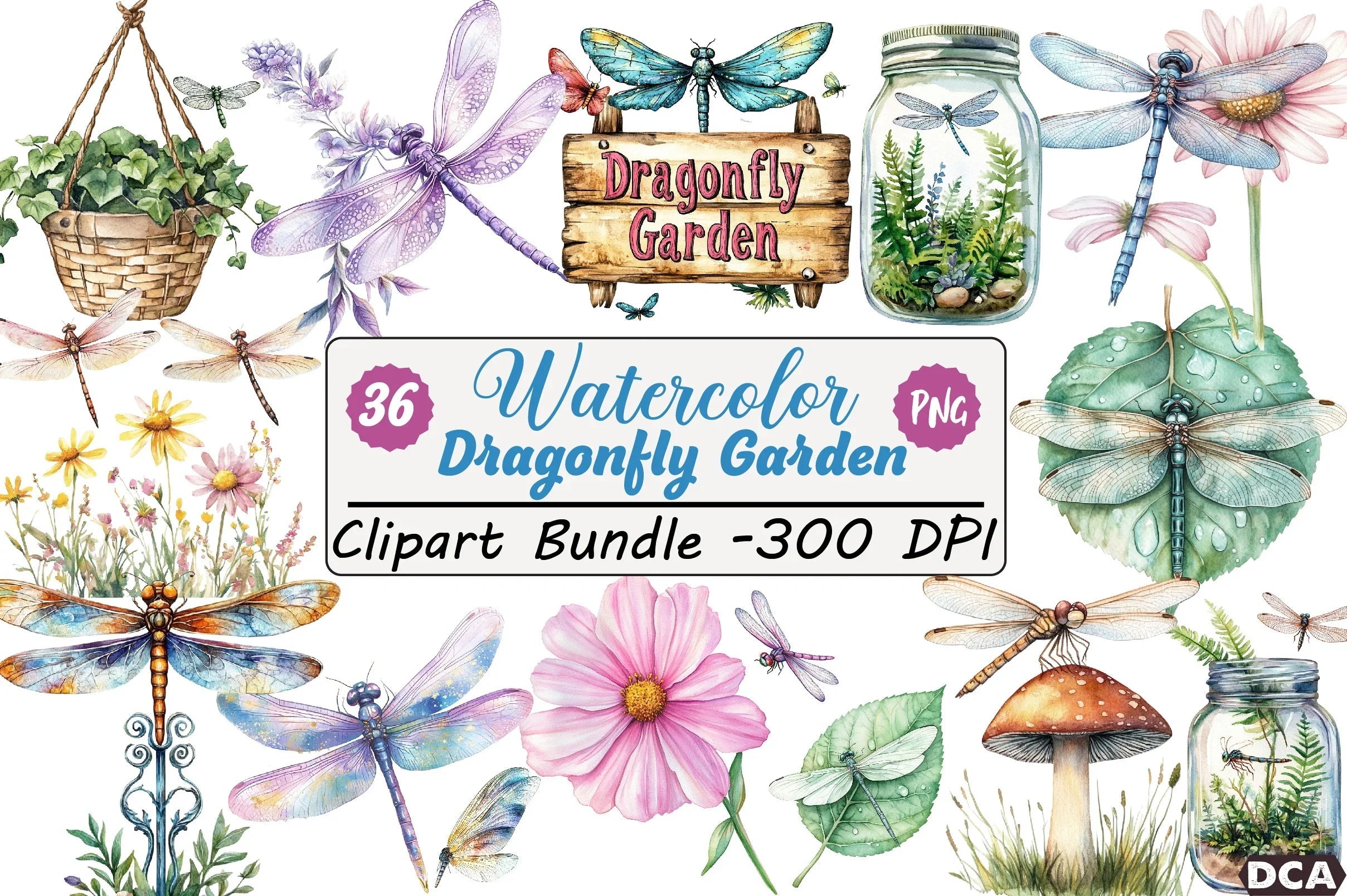 Summer Dragonfly Garden Clipart Bundle - CraftNest - Digital Crafting and Art