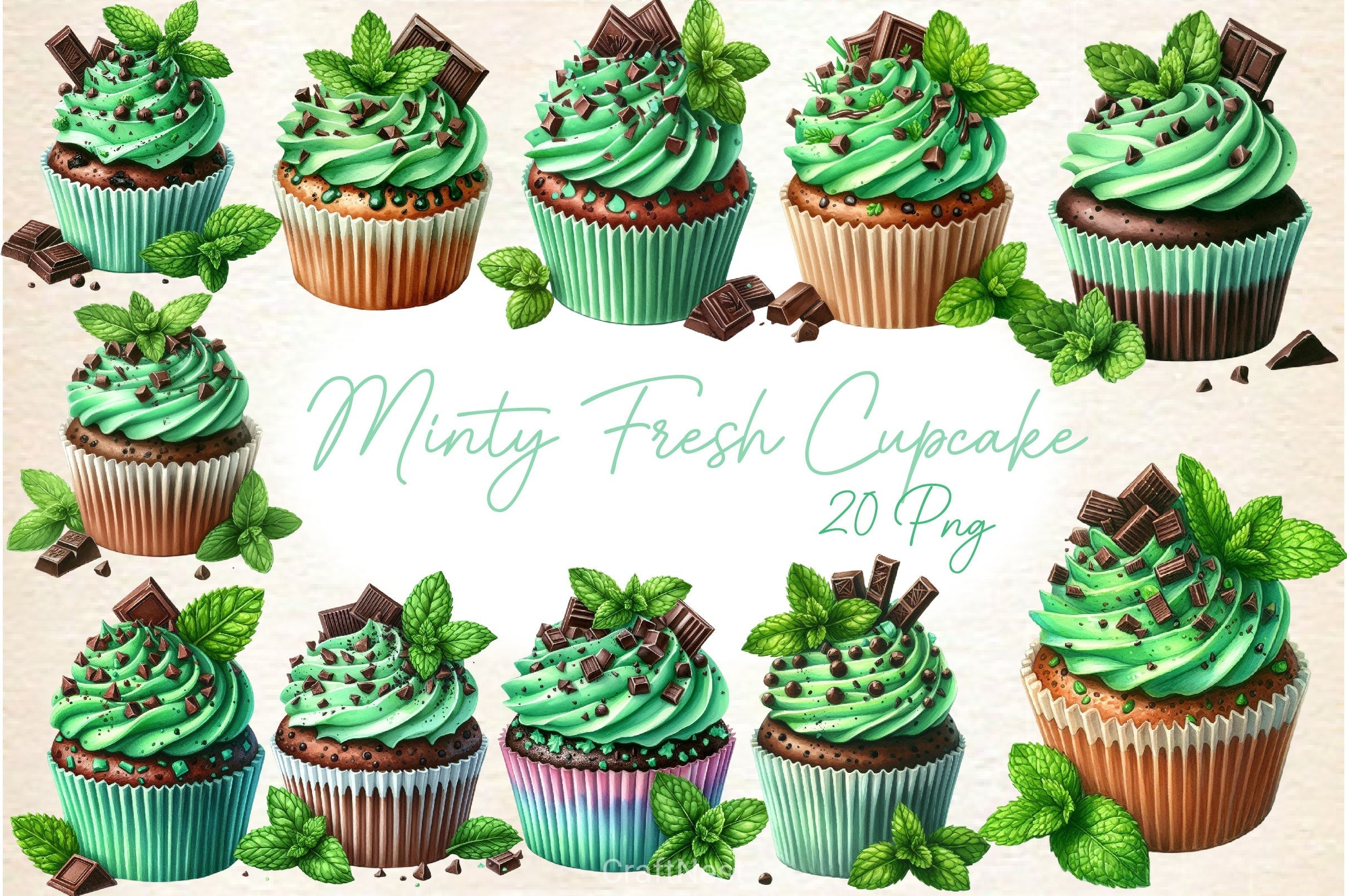 Minty Fresh Cupcake Clipart Bundle