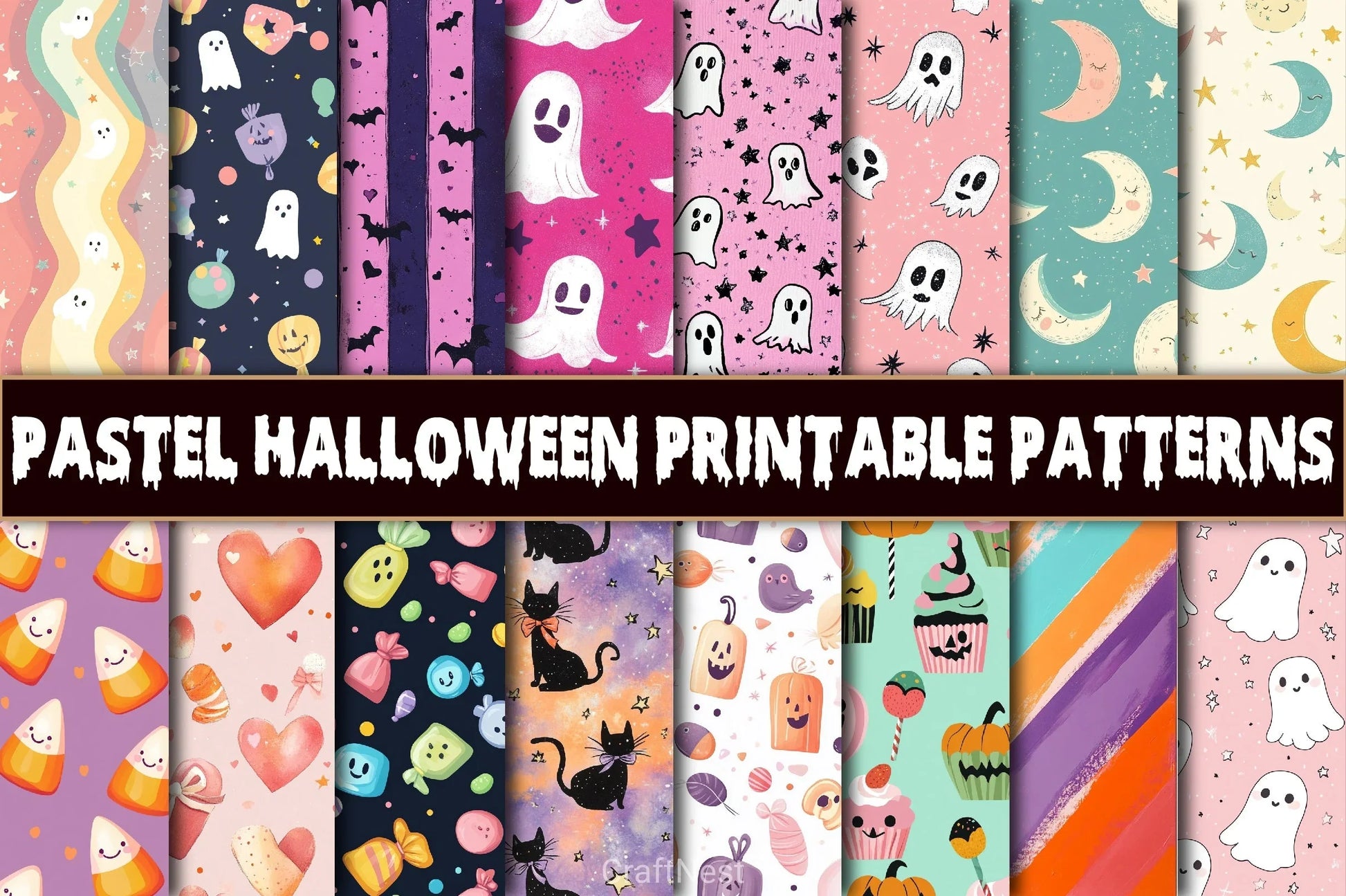 Cute Pastel Halloween Patterns Bundle - CraftNest - Digital Crafting and Art