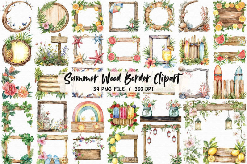Summer Wood Border Clipart Bundle - CraftNest - Digital Crafting and Art