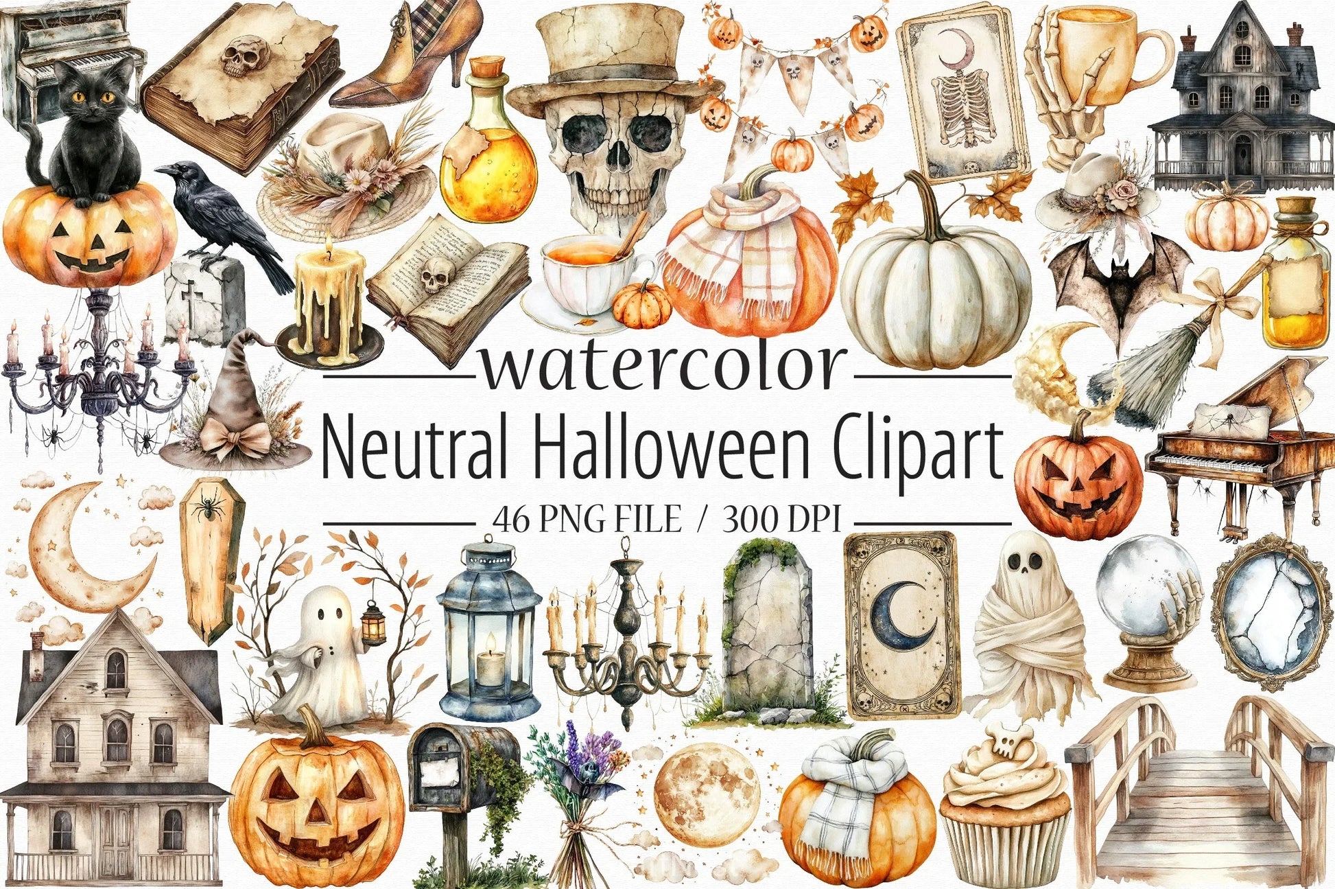 Neutral Halloween Clipart Bundle 6 - CraftNest - Digital Crafting and Art