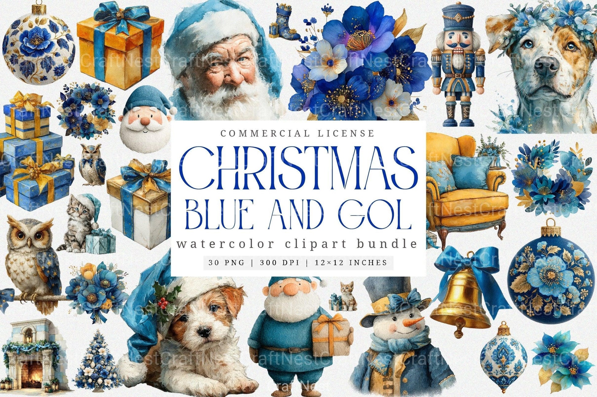 Blue and Gold Christmas Navy Clipart Bundle - CraftNest - Digital Crafting and Art