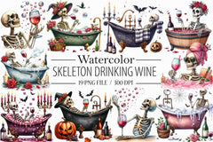 Skeleton Drinking Wine Clipart Bundle - CraftNest - Digital Crafting and Art
