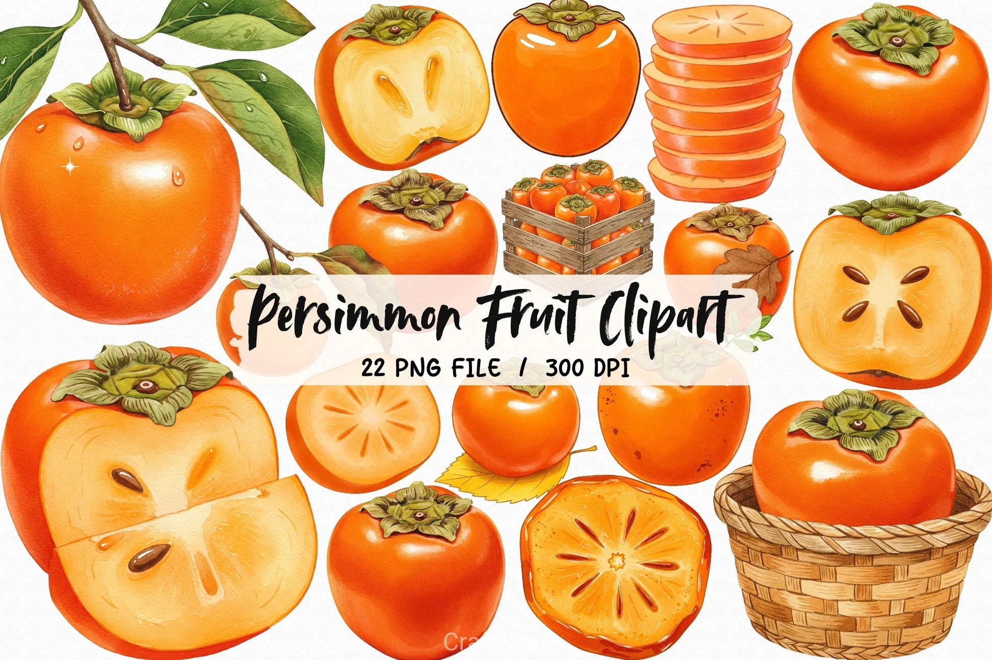Persimmon Fruit Clipart Bundle 5 - CraftNest - Digital Crafting and Art