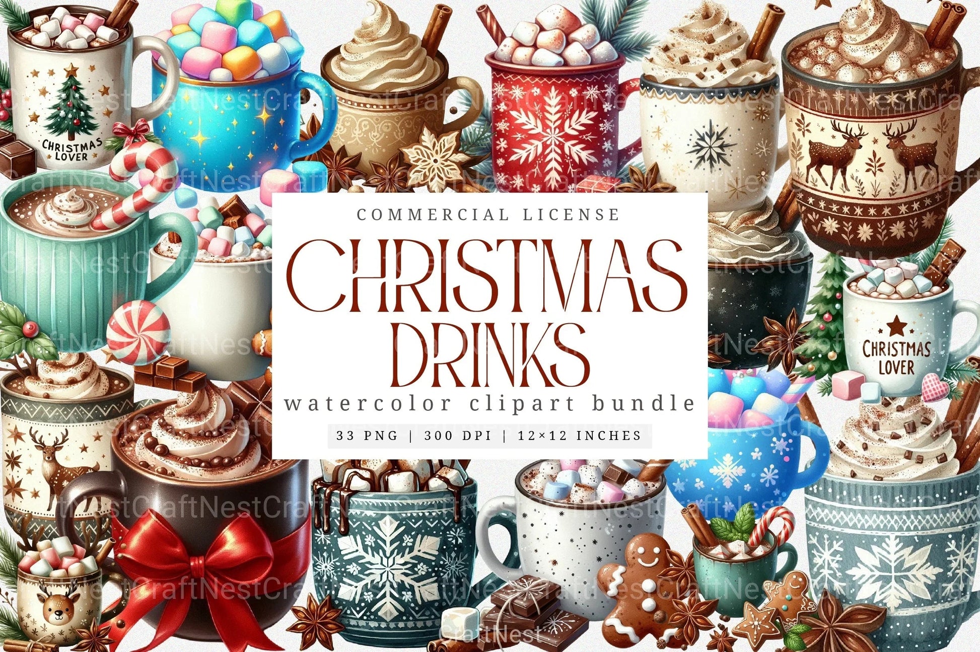 Christmas Coffee Drinks Clipart Bundle - CraftNest - Digital Crafting and Art