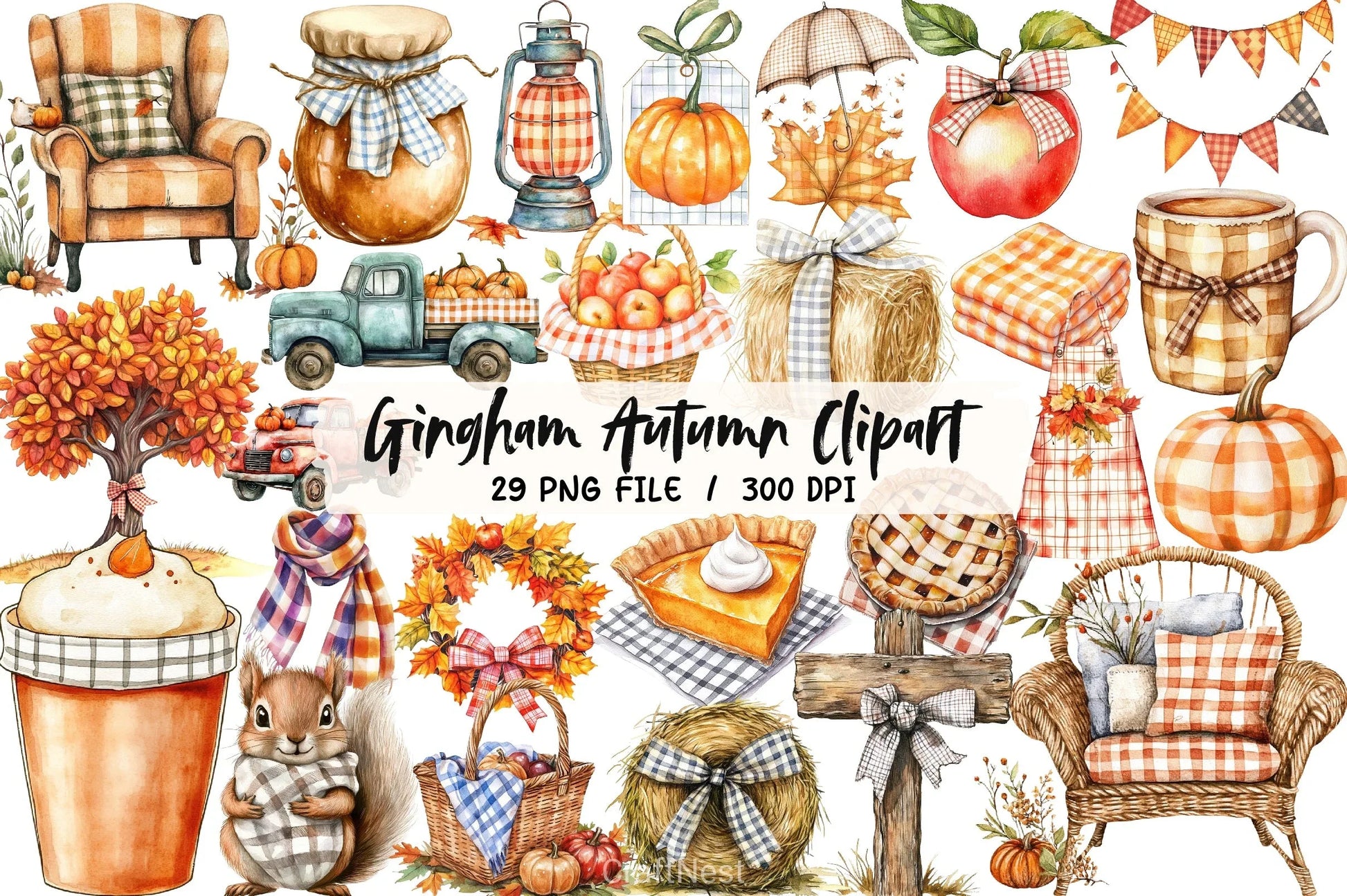 Gingham Autumn Clipart Bundle 6 - CraftNest - Digital Crafting and Art