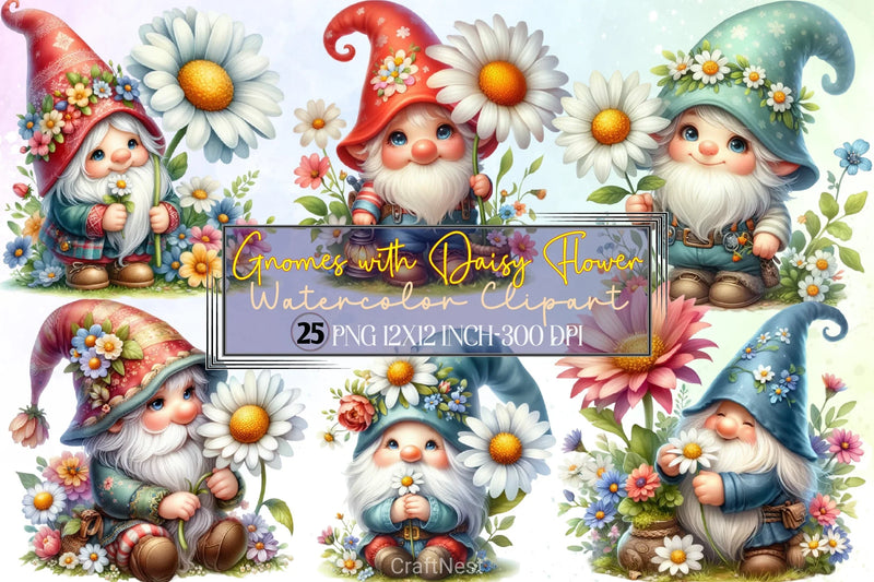 Cute Gnomes Daisy Clipart Bundle 2 - CraftNest - Digital Crafting and Art