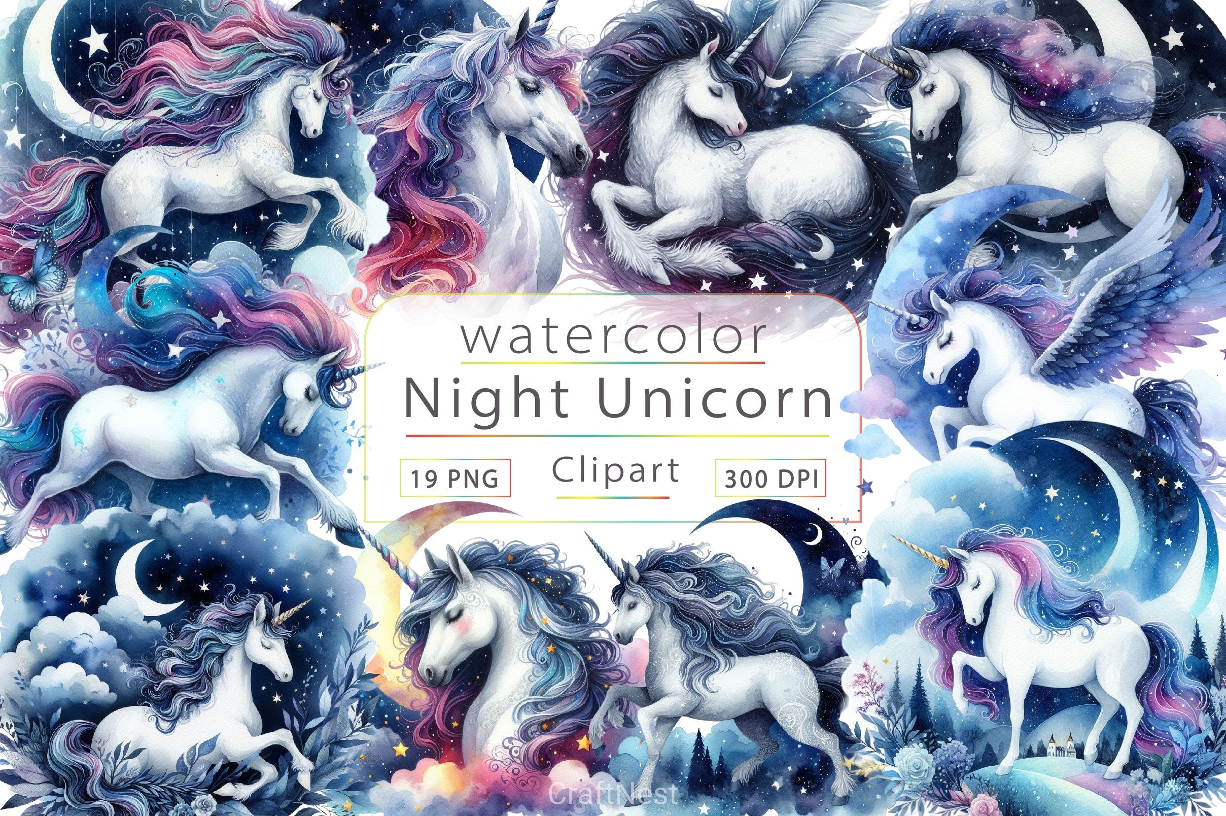 Night Unicorn Clipart Bundle 2