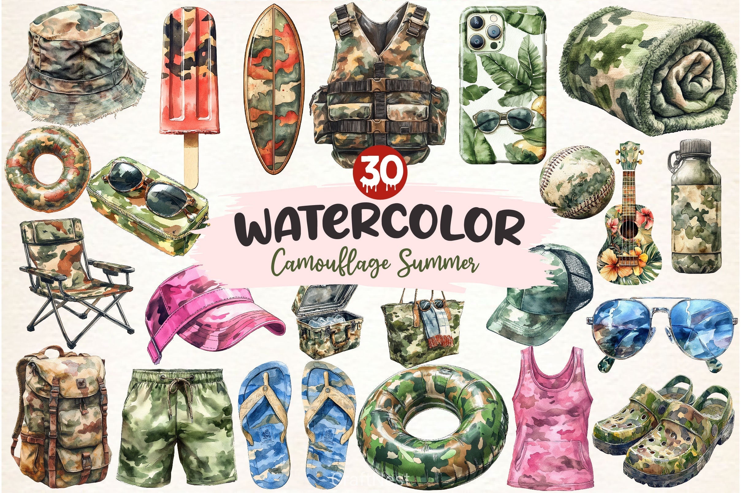 Camouflage Summer Clipart Bundle