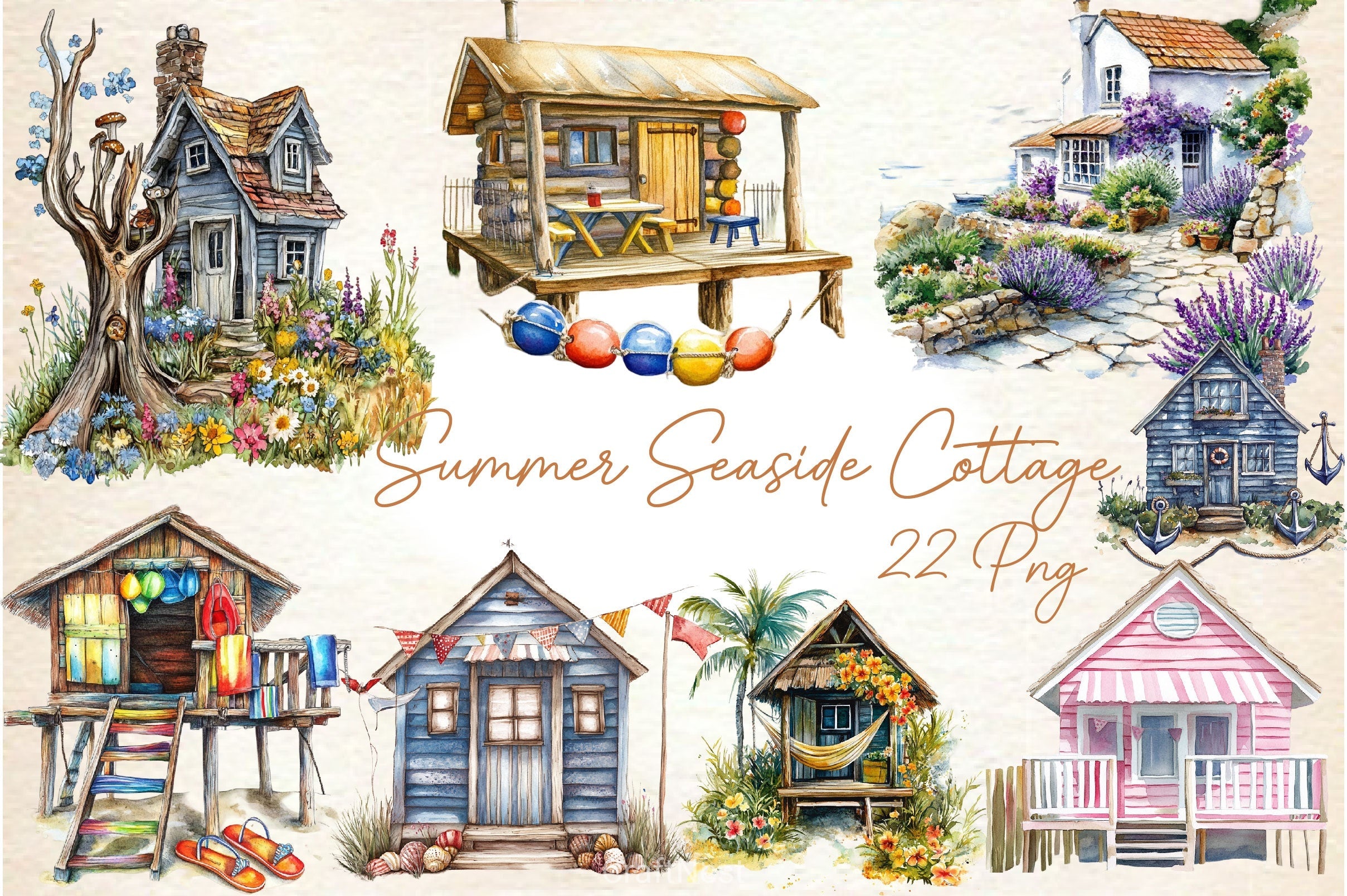 Summer Seaside Cottage Clipart Bundle 2