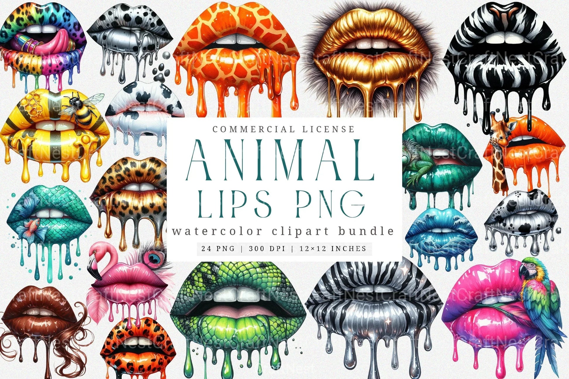 Animal Print Dripping Lips Clipart Bundle - CraftNest - Digital Crafting and Art