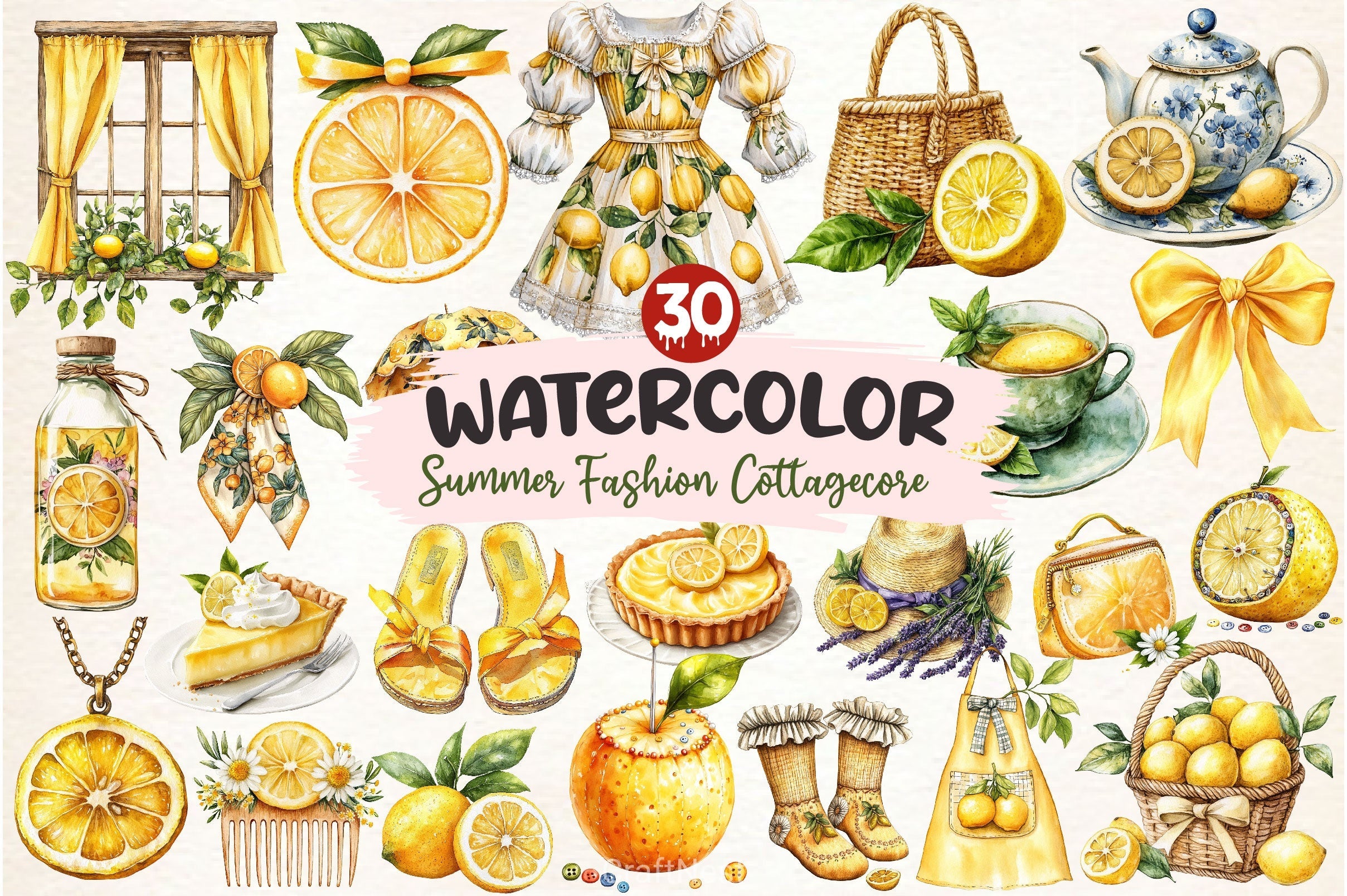 Lemon Summer Fashion Cottagecore Clipart Bundle