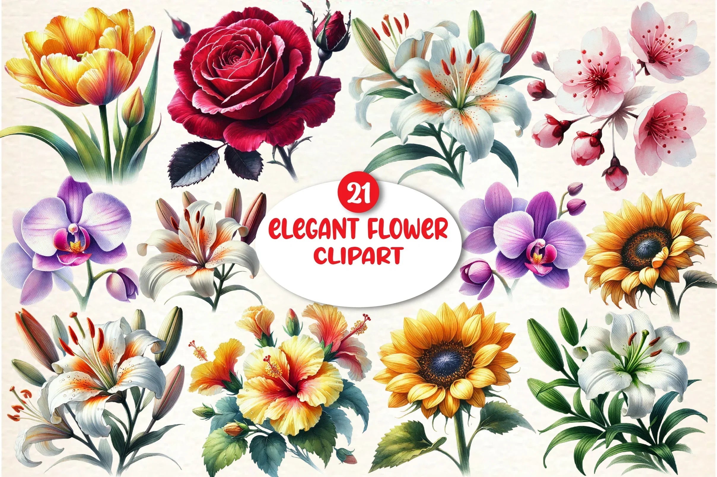 Elegant Flower Clipart Bundle - CraftNest - Digital Crafting and Art