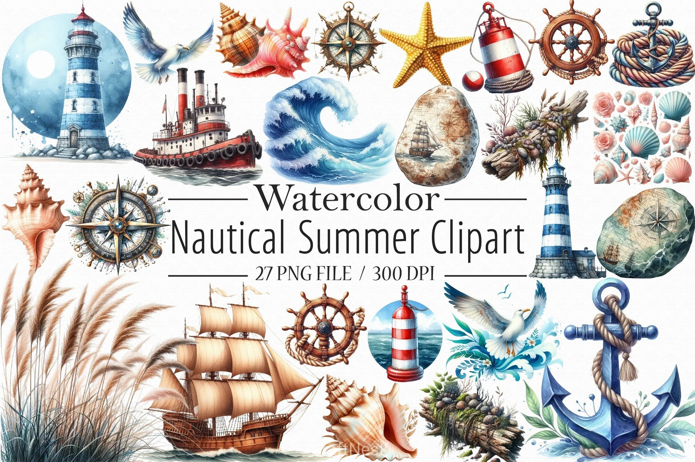 Nautical Summer Clipart Bundle 2 - CraftNest - Digital Crafting and Art