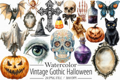 Vintage Gothic Halloween Clipart Bundle - CraftNest - Digital Crafting and Art