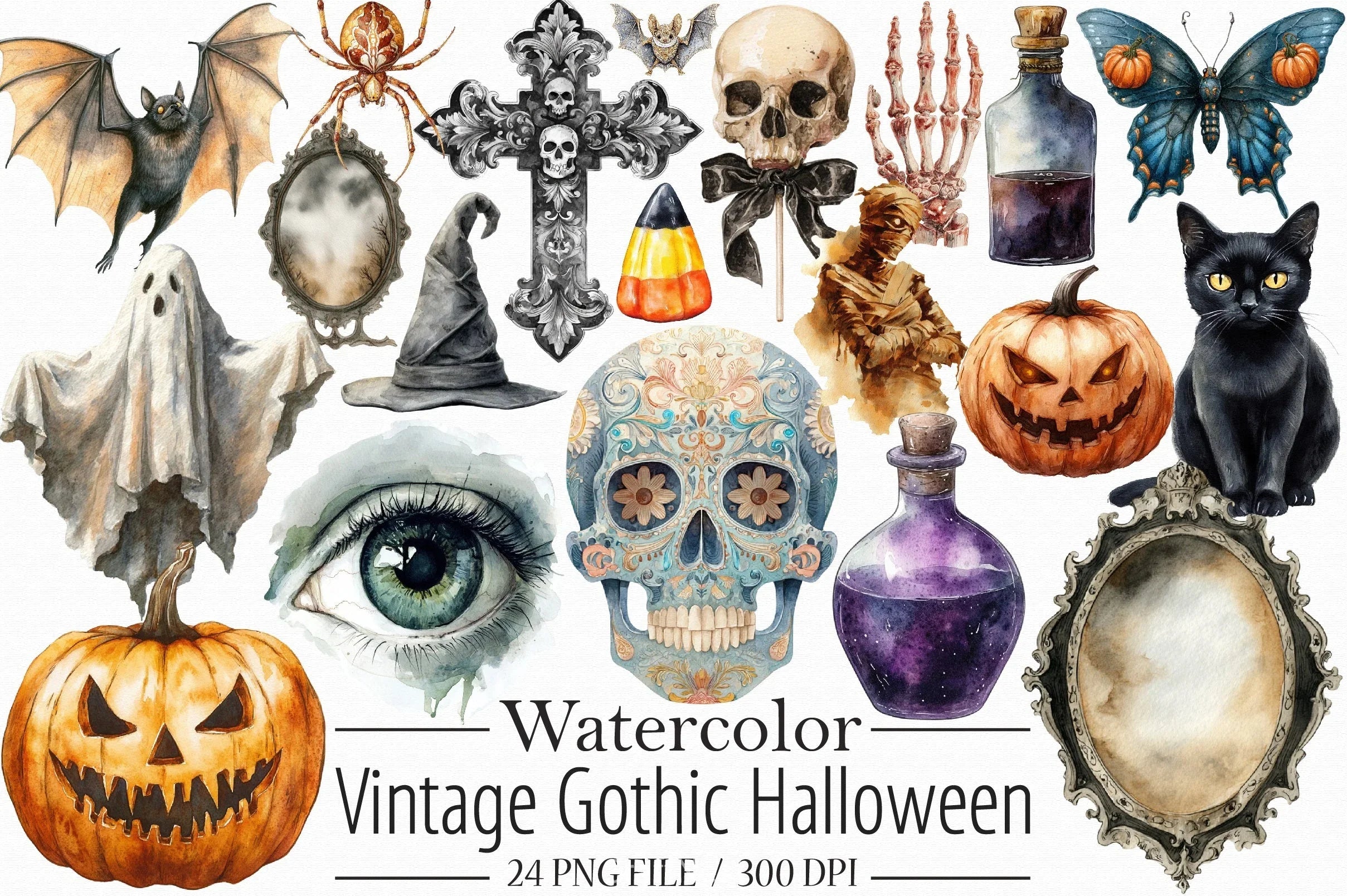 Vintage Gothic Halloween Clipart Bundle - CraftNest - Digital Crafting and Art