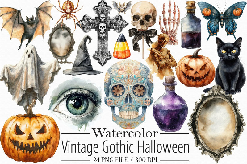 Vintage Gothic Halloween Clipart Bundle - CraftNest - Digital Crafting and Art