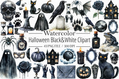 Halloween Black & White Clipart Bundle - CraftNest - Digital Crafting and Art
