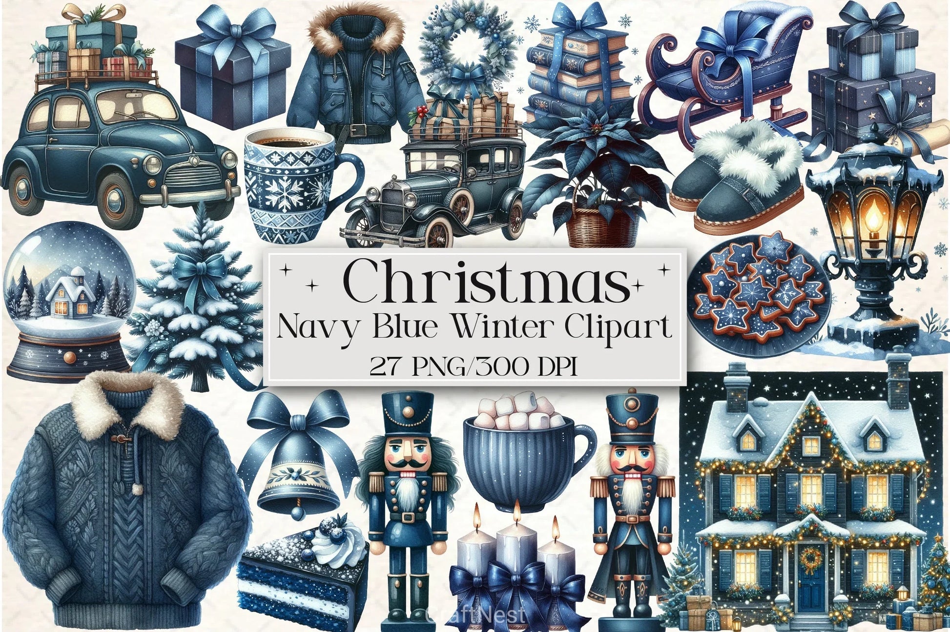 Navy Blue Winter Clipart Bundle - CraftNest - Digital Crafting and Art
