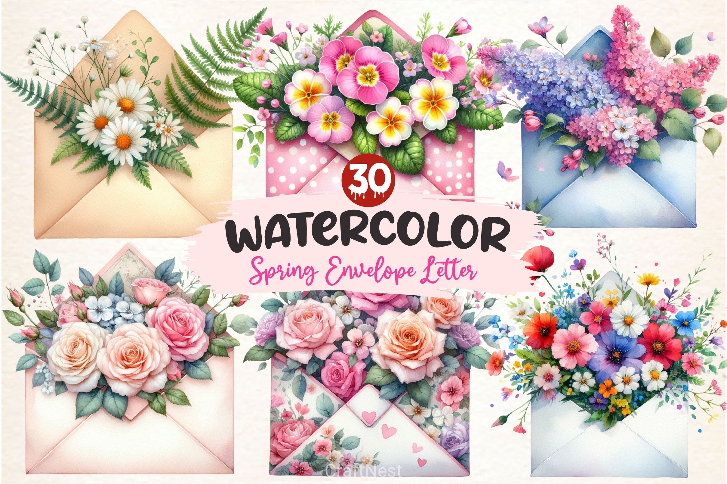 Spring Envelope Flower Letter Clipart Bundle 2