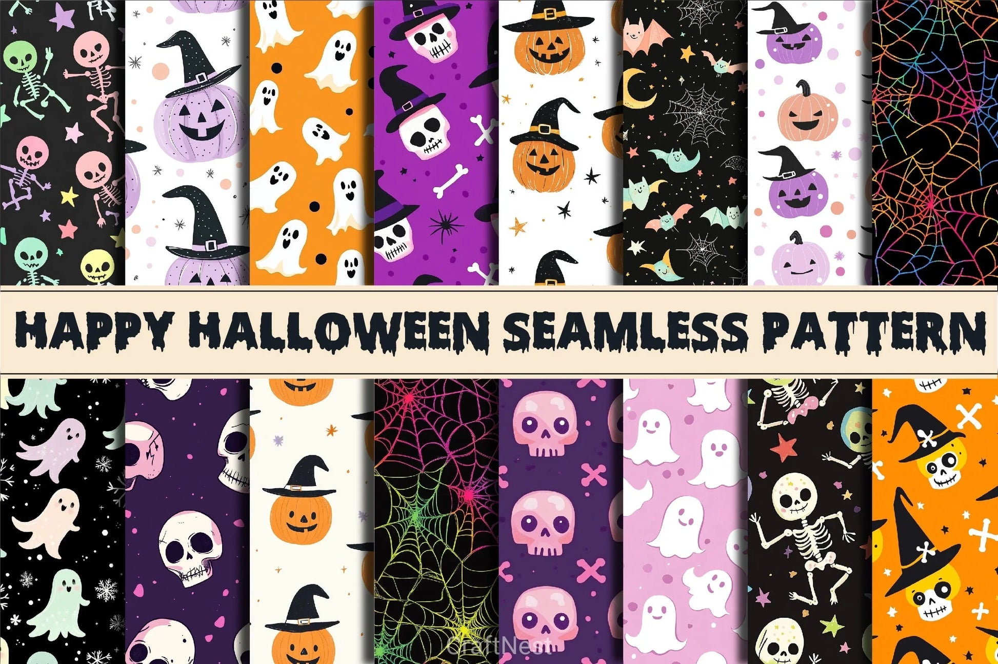 Happy Cute Halloween Seamless Pattern - CraftNest - Digital Crafting and Art