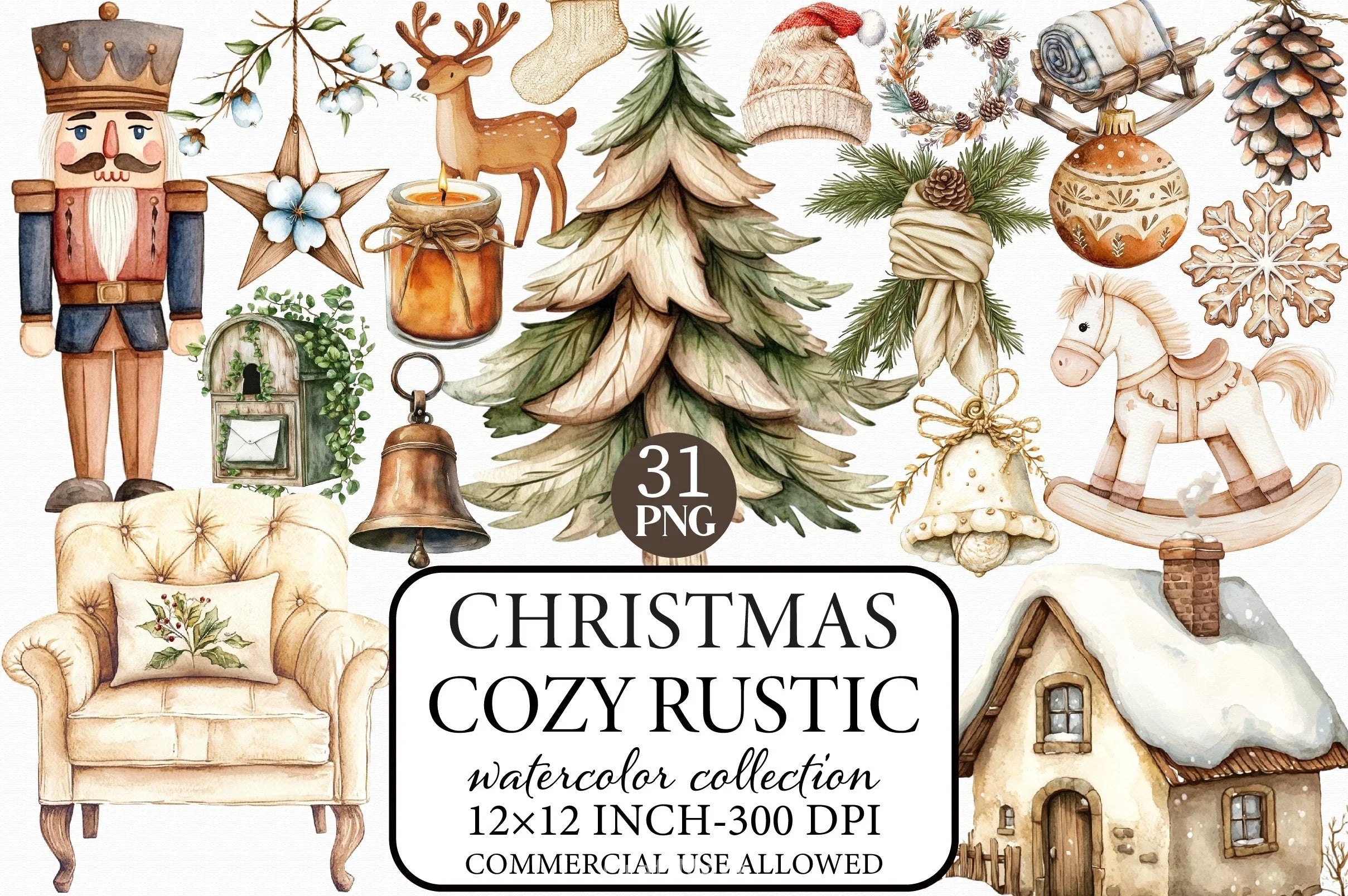 Cozy Rustic Christmas Clipart Bundle - CraftNest - Digital Crafting and Art