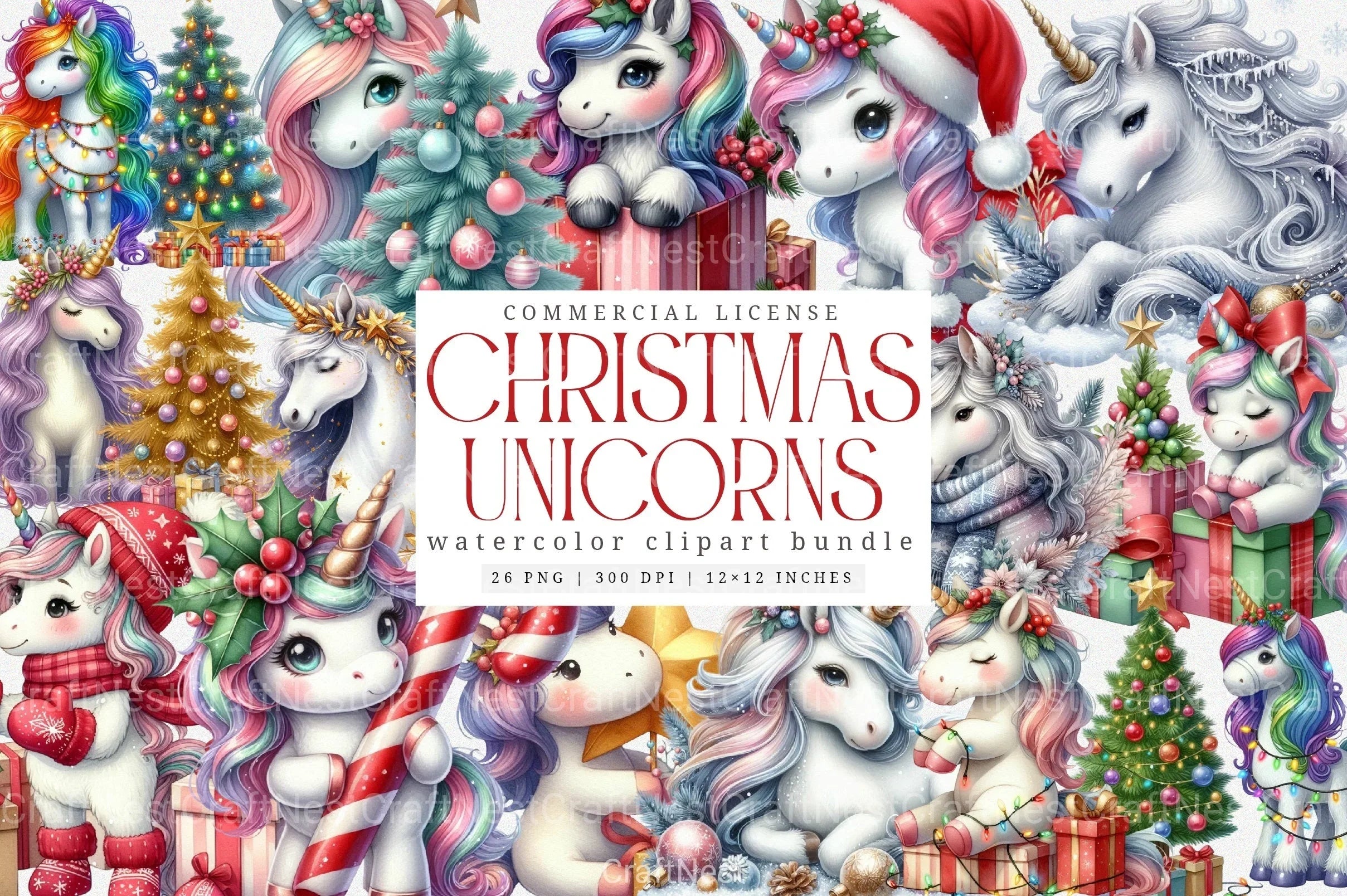 Christmas Unicorns Festive Clipart Bundle - CraftNest - Digital Crafting and Art