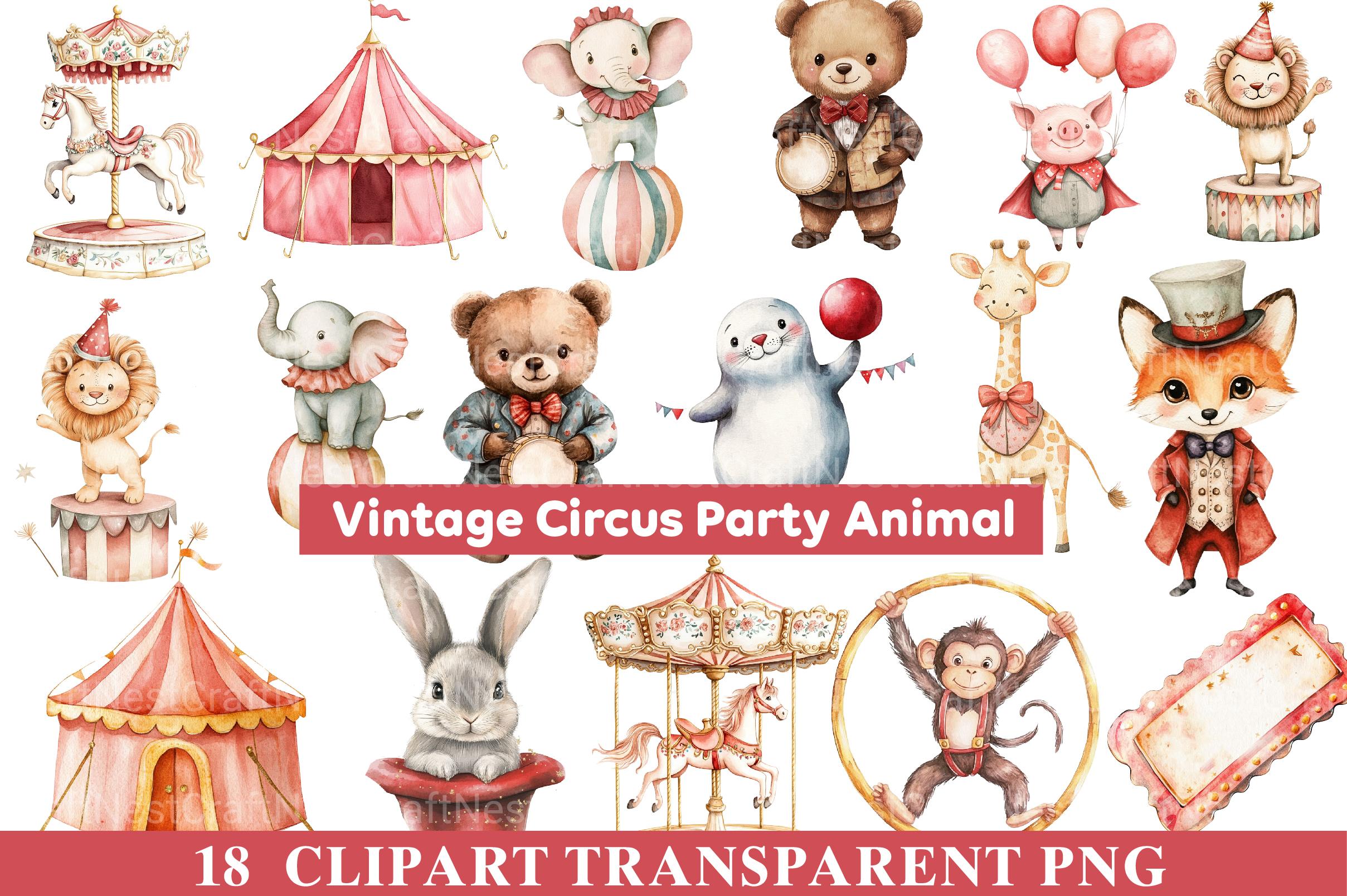 Vintage Circus Party Animals Clipart
