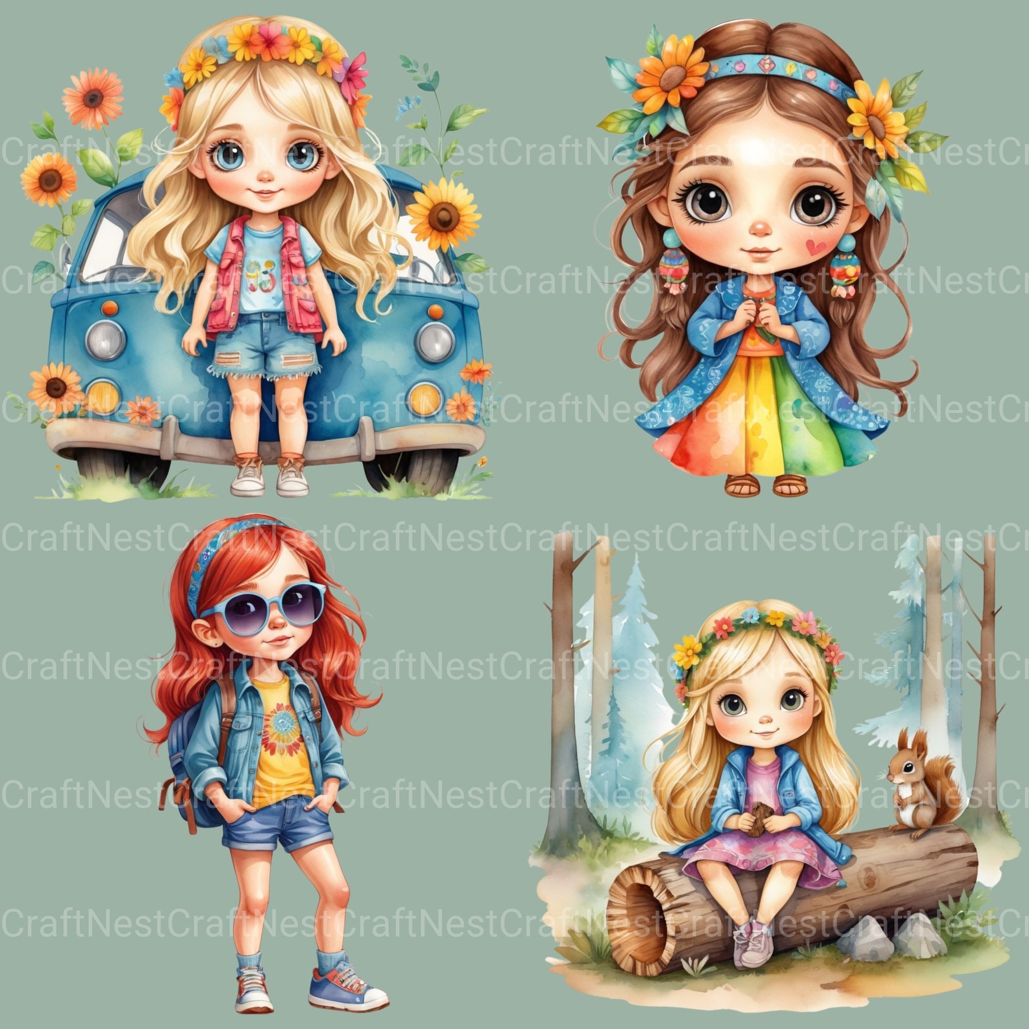 Hippie Girls ( 1) Clipart Bundle