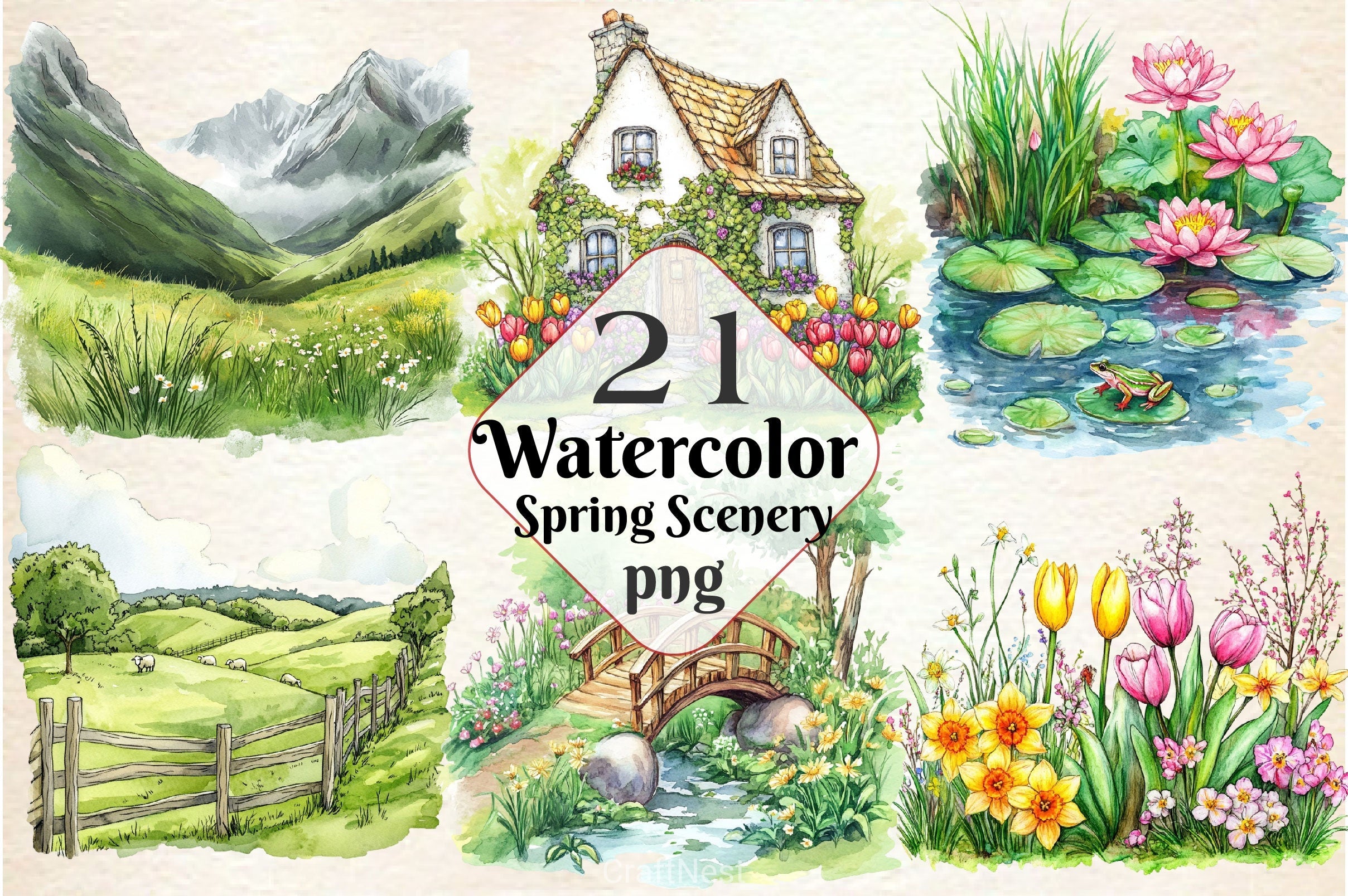 Spring Scenery Clipart Bundle