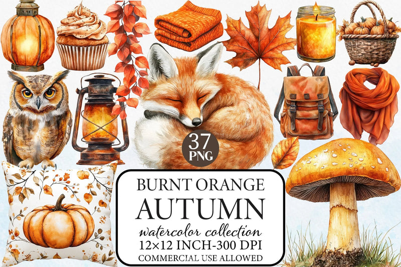 Burnt Orange Autumn Clipart Bundle - CraftNest - Digital Crafting and Art