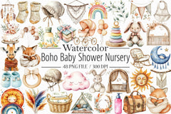 Boho Nursery Baby Shower Clipart Bundle - CraftNest - Digital Crafting and Art